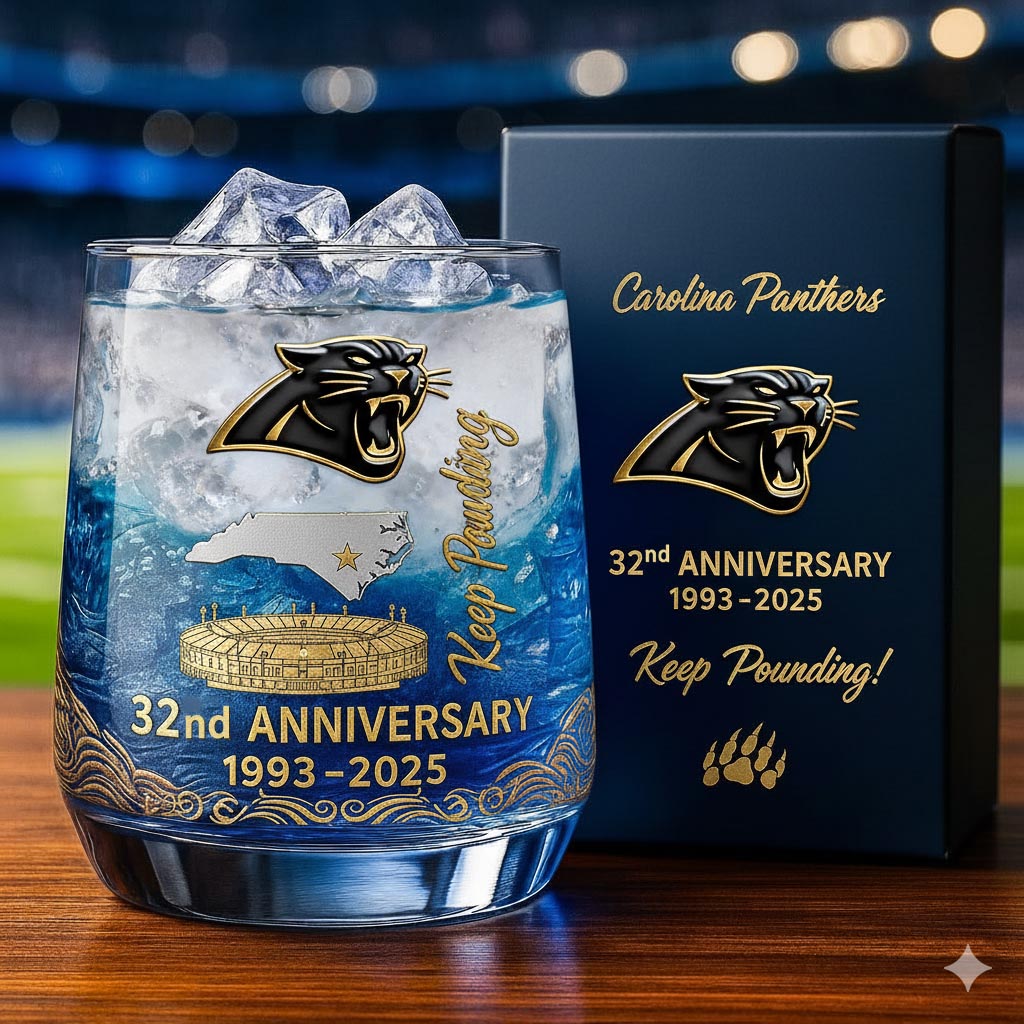 Carolina Panthers 32nd Anniversary Whiskey Glass