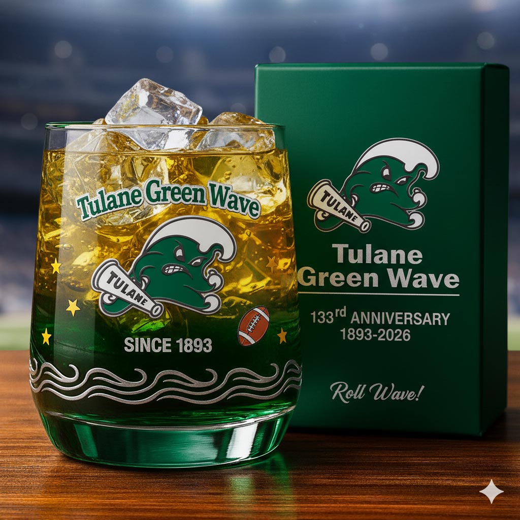Tulane Green Wave 133rd Anniversary Whiskey Glass
