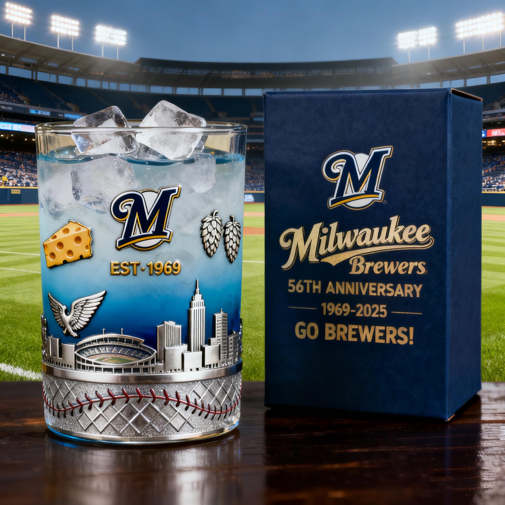 Milwaukee Brewers 56th Anniversary Whiskey Glass