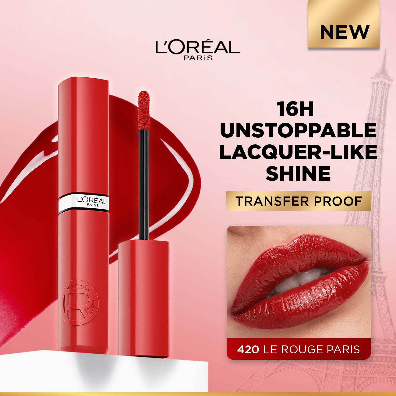 L'Orthtéal Paris Infallible Laque Resistance Liquid Lipstick, 16H Lacquer-Like Shine Finish Longwear & Transferresistant