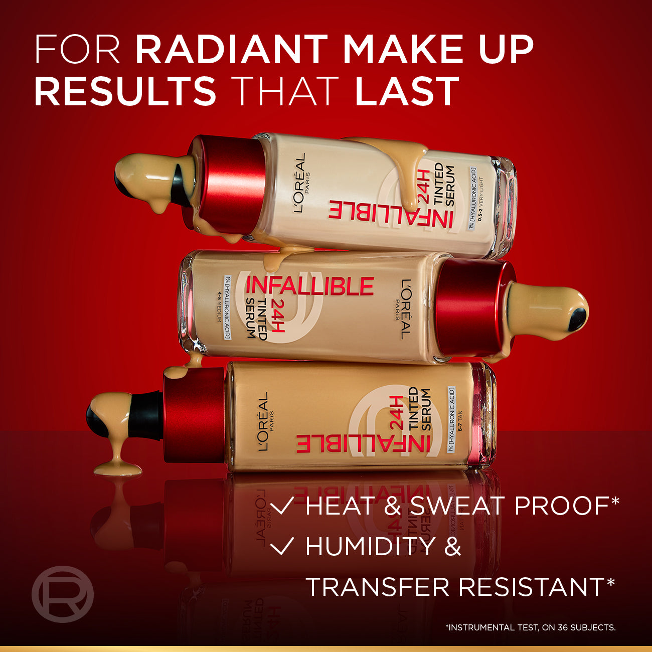 L'Orthtéal Paris Infallible 24H Tinted Serum with 1% Hyaluronic Acid for Radiant Hydrated Skin, Light to Medium Coverage