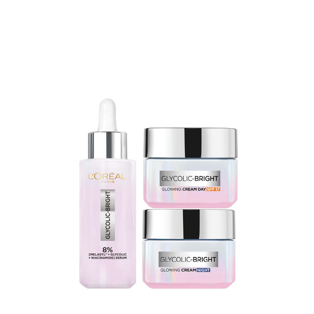 L'Orthtéal Paris Glycolic Bright Serum & Glycolic Bright Day Cream & Glycolic Bright Night Cream Trio