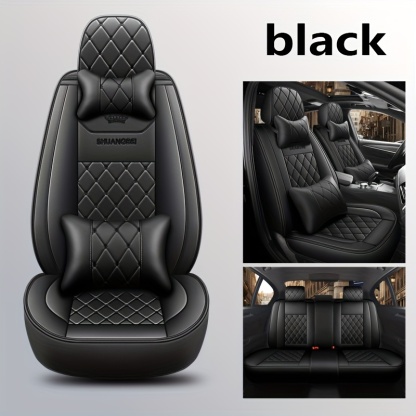 Set de 5 huse de scaun auto Pachet complet Pernă de scaun auto din piele PU Husă de scaun auto universală Set complet compatibil cu modelele cu cinci locuri