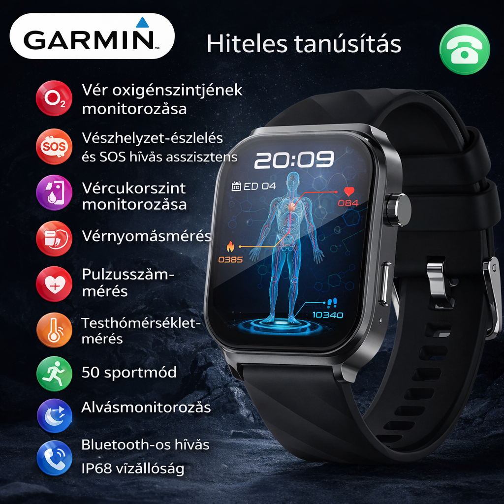 GARMIN AI egészségfigyelő okosóra ⌚️ 2026-os új frissítés! EKG + PPG intelligens mérés – vércukor, vérzsír és húgysav egy órában 🏃‍♂️