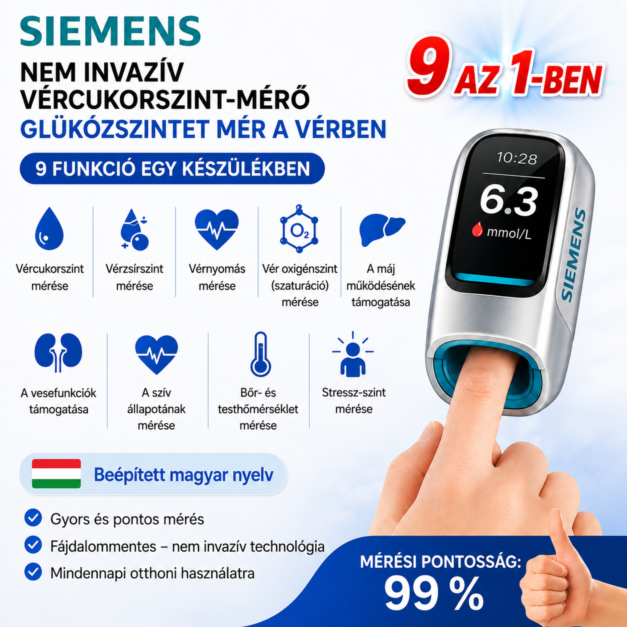 🔥Siemens™ 2026 Új Okos Vércukormérő - Tű és Fájdalommentes Vércukormérés🔥