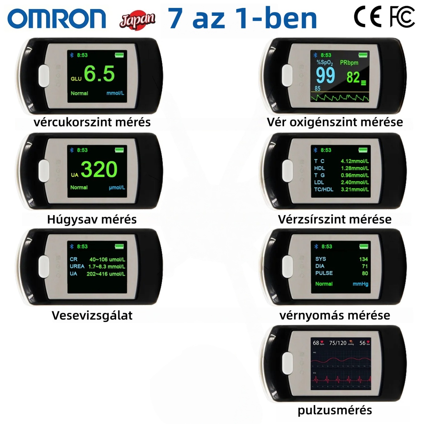 💖OMRON fájdalommentes vércukormérő, fájdalommentes és nem invazív, nem igényel vérvételt, egyszerű teszteredmények pontosak