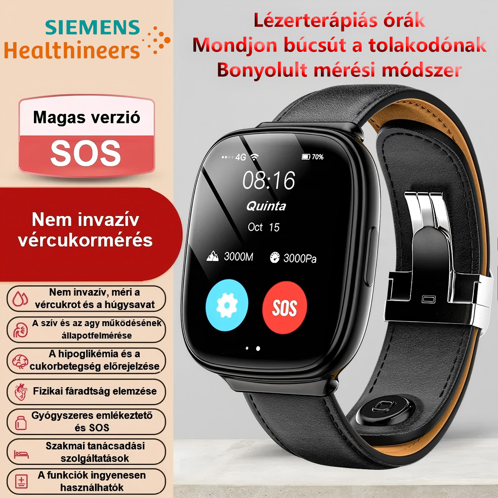 Siemens nagy pontosságú, nem invazív vércukormérő lézerterápiás óra