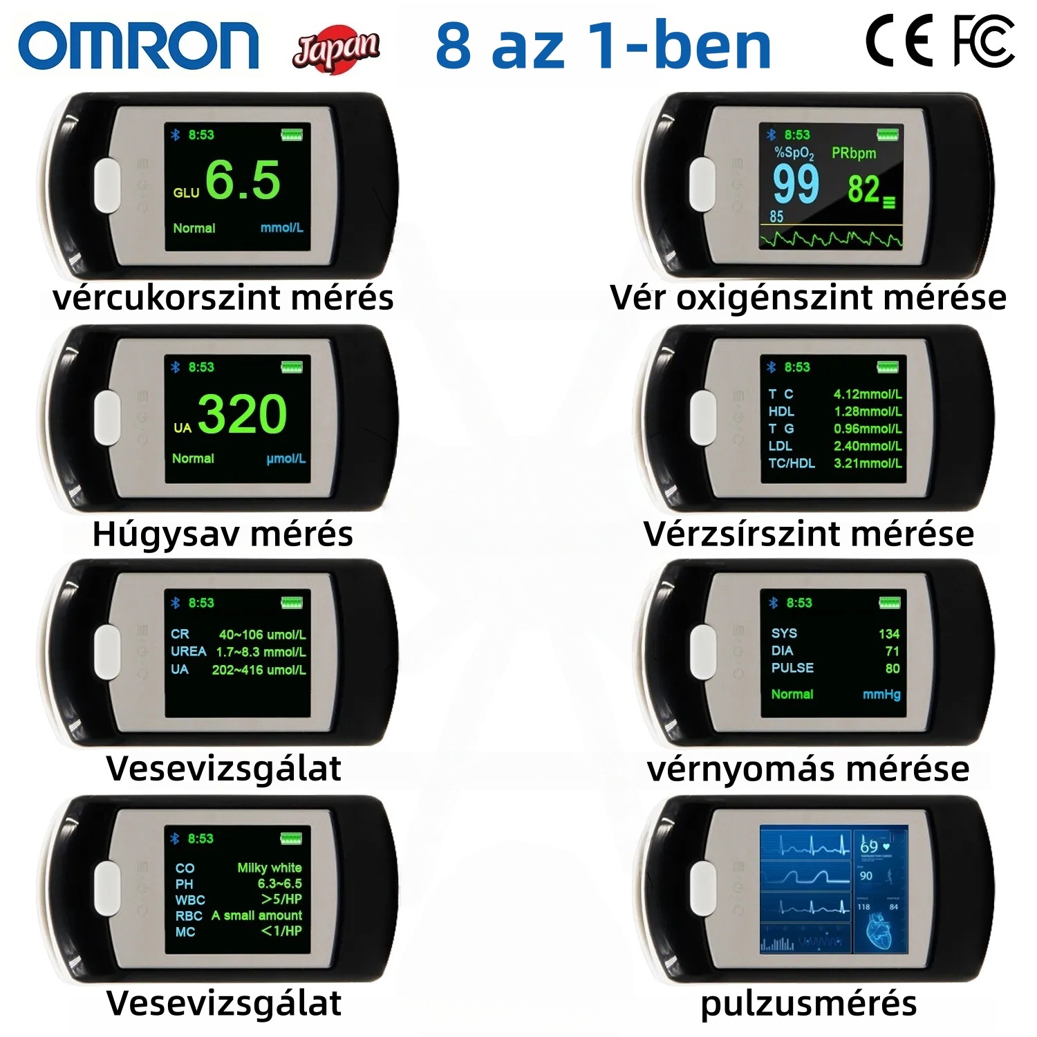 💖OMRON fájdalommentes vércukormérő, fájdalommentes és nem invazív, nem igényel vérvételt, egyszerű teszteredmények pontosak