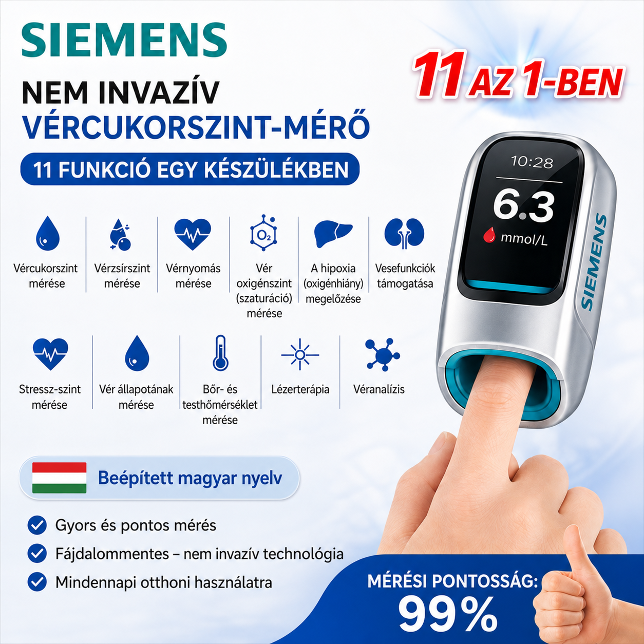 🔥Siemens™ 2026 Új Okos Vércukormérő - Tű és Fájdalommentes Vércukormérés🔥