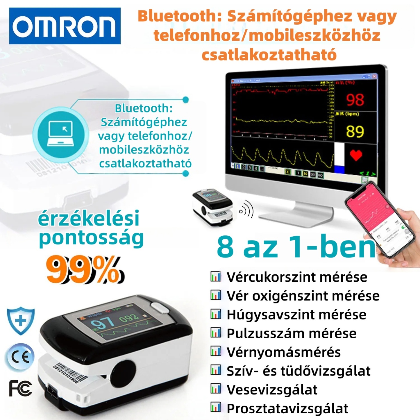 💖OMRON fájdalommentes vércukormérő, fájdalommentes és nem invazív, nem igényel vérvételt, egyszerű teszteredmények pontosak