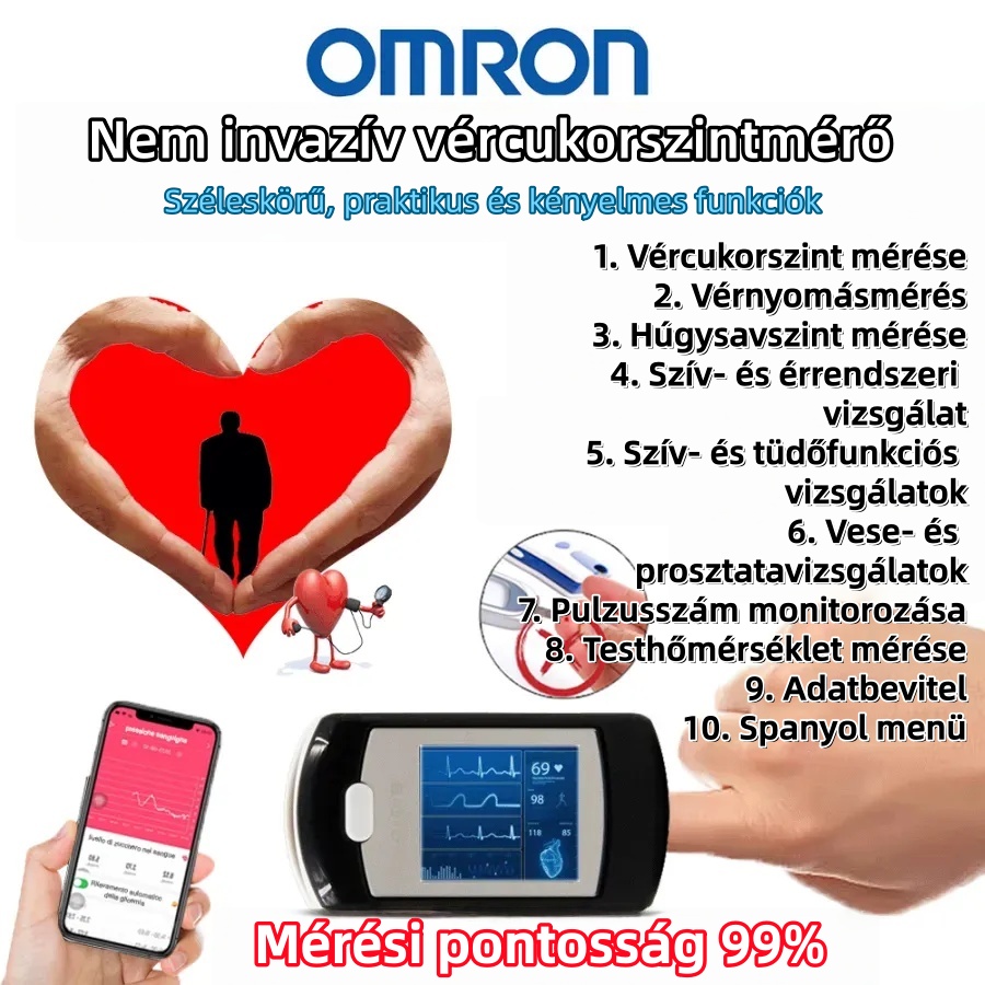 💖OMRON fájdalommentes vércukormérő, fájdalommentes és nem invazív, nem igényel vérvételt, egyszerű teszteredmények pontosak