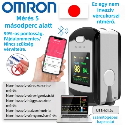 💖OMRON fájdalommentes vércukormérő, fájdalommentes és nem invazív, nem igényel vérvételt, egyszerű teszteredmények pontosak
