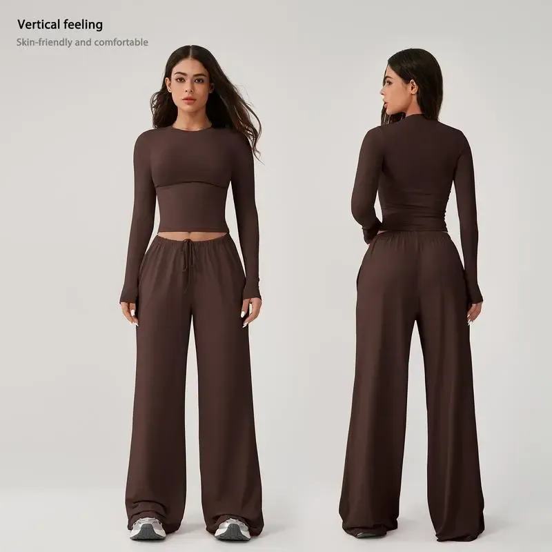 Women'S Long-Sleeved Top And Wide-Leg Pants Suit