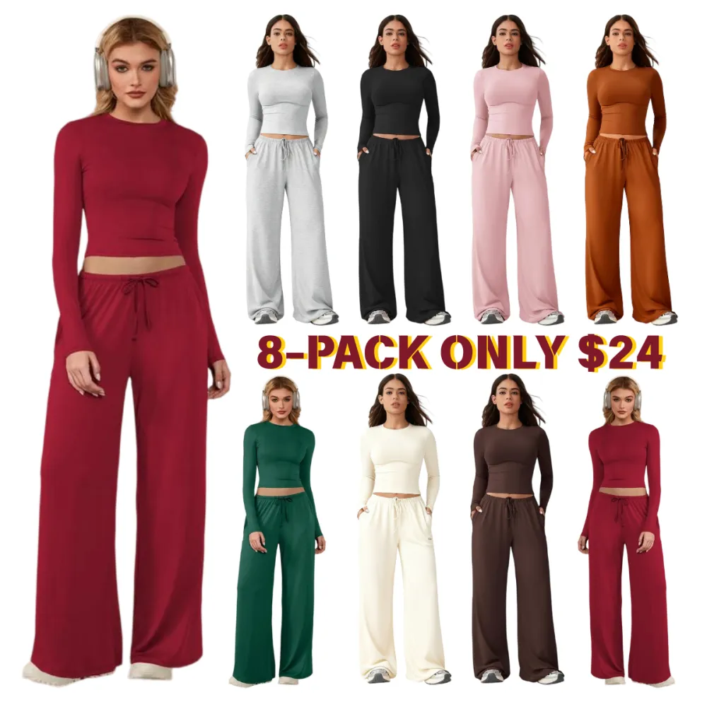Women'S Long-Sleeved Top And Wide-Leg Pants Suit