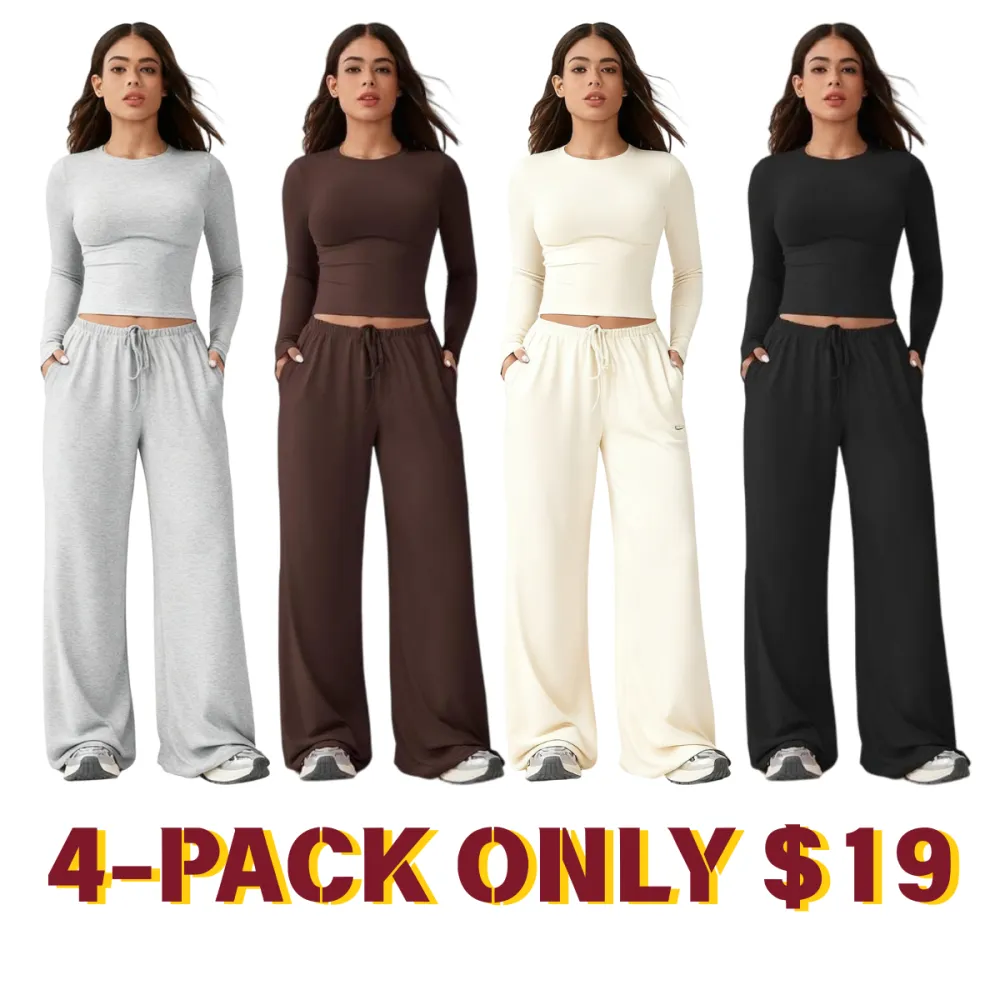 Women'S Long-Sleeved Top And Wide-Leg Pants Suit