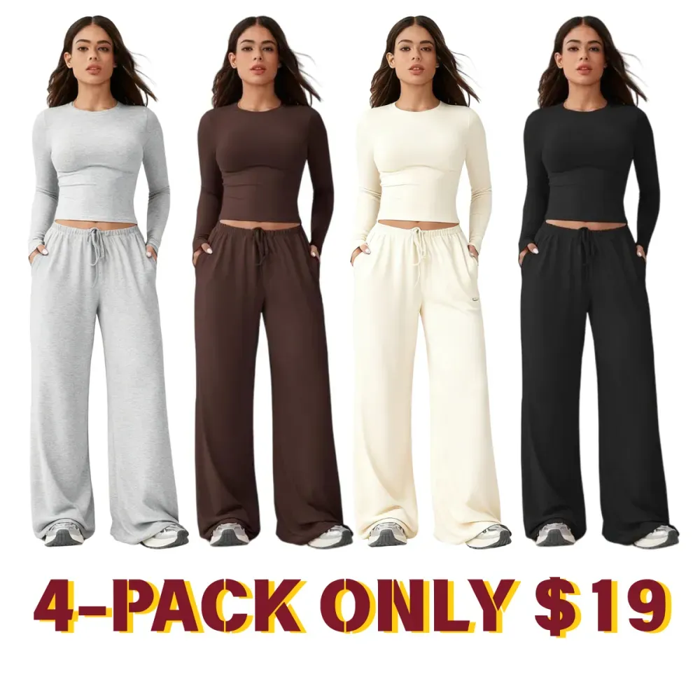Women'S Long-Sleeved Top And Wide-Leg Pants Suit
