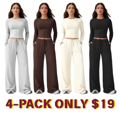 Women'S Long-Sleeved Top And Wide-Leg Pants Suit