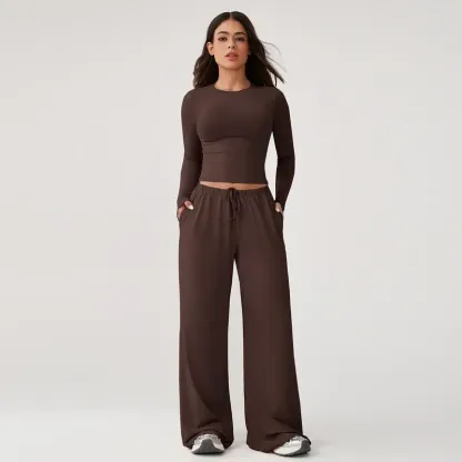 Women'S Long-Sleeved Top And Wide-Leg Pants Suit