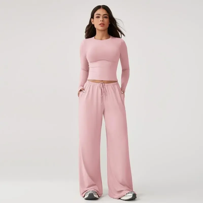 Women'S Long-Sleeved Top And Wide-Leg Pants Suit