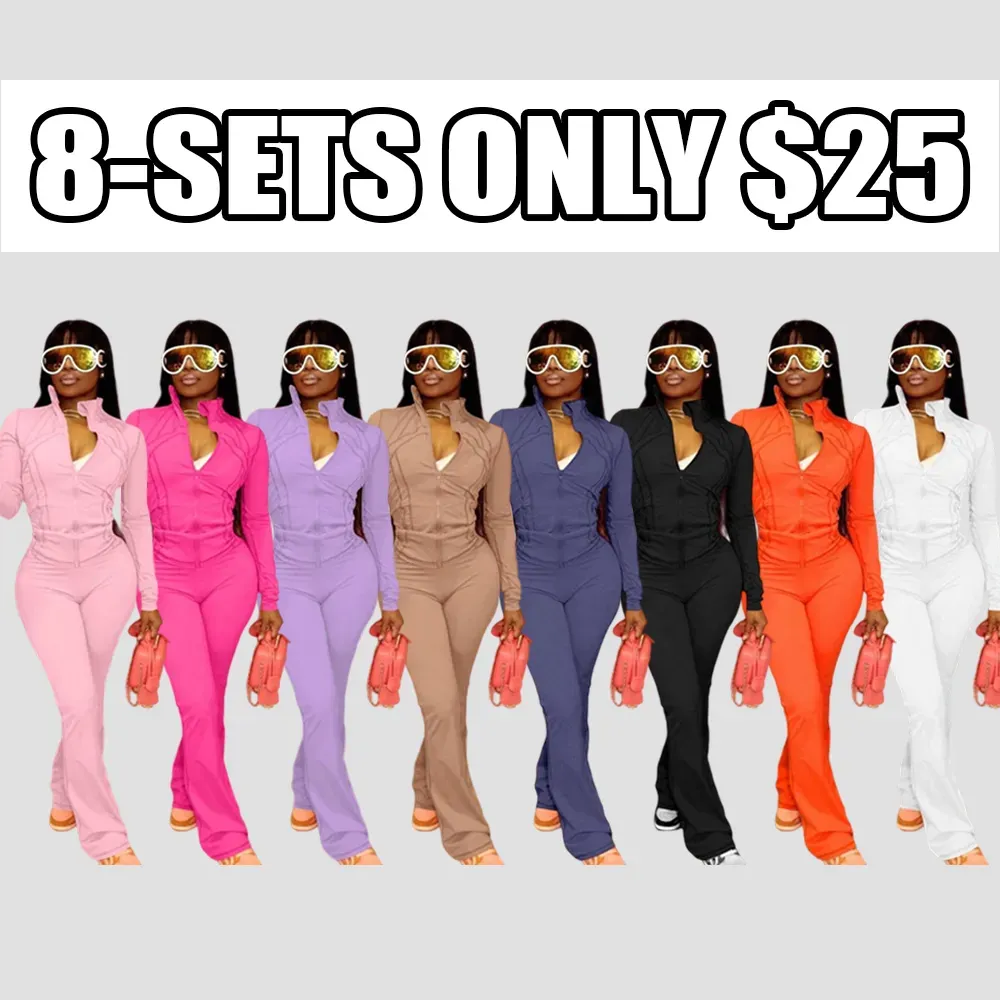 Women's Casual Sporty Two-Piece Set, Long Sleeve Zipper Design, Regula