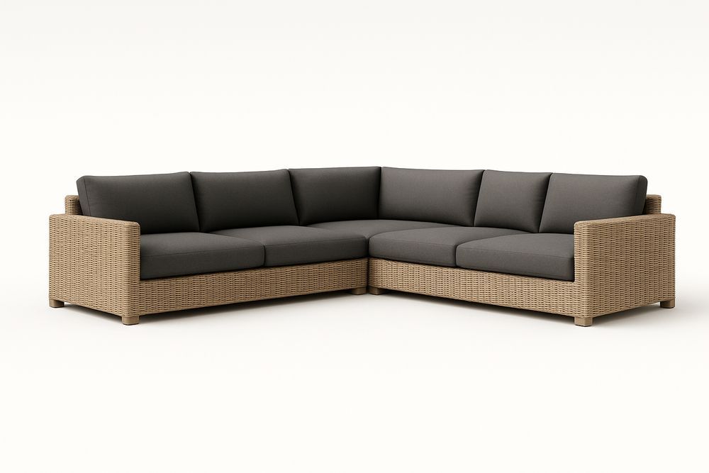 Canapé d'angle en rotin synthétique avec coussins en polyester gris-Nordlinea