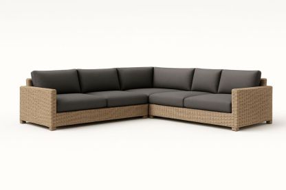 Canapé d'angle en rotin synthétique avec coussins en polyester gris-Nordlinea