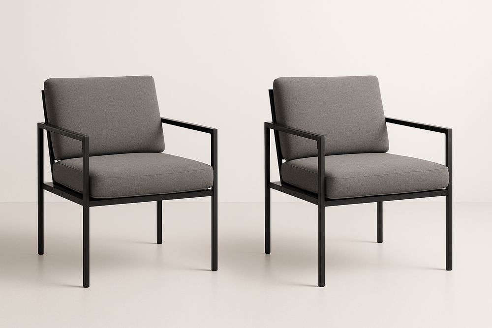 Ensemble de 2 fauteuils en tissu gris avec cadre en métal noir-Nordlinea