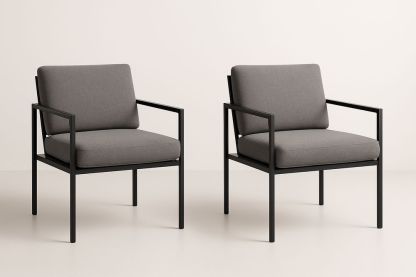 Ensemble de 2 fauteuils en tissu gris avec cadre en métal noir-Nordlinea