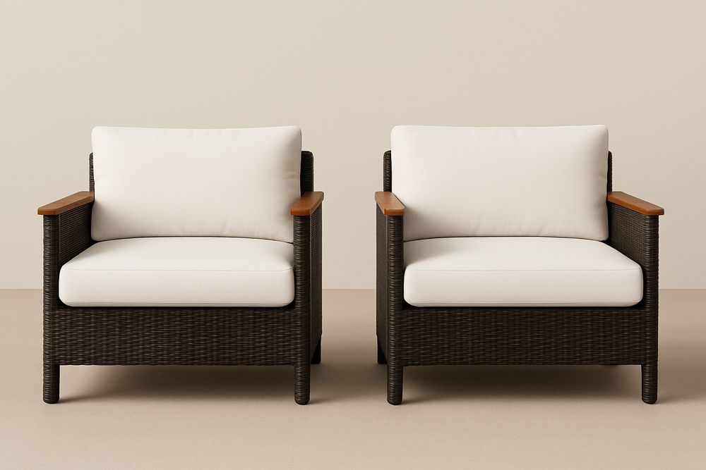 Ensemble de Fauteuils en Résine Tressée et Bois avec Coussins Crème-Nordlinea