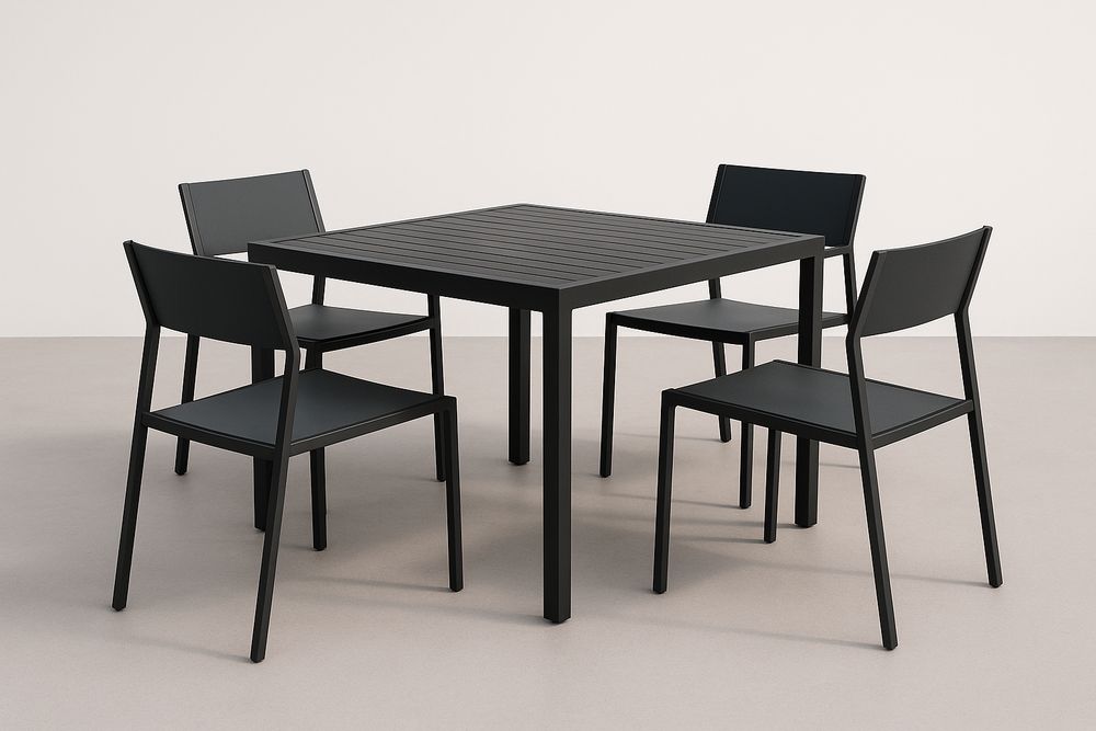 Table en aluminium noire avec 4 chaises-Nordlinea