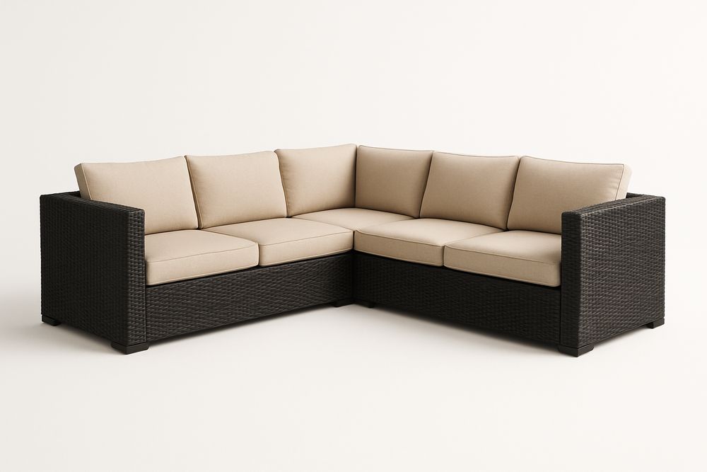 Canapé d'angle extérieur en résine et coussins beige-Nordlinea