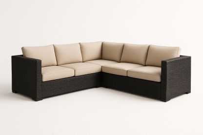 Canapé d'angle extérieur en résine et coussins beige-Nordlinea