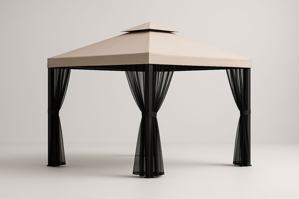 Tonnelle de Jardin Carrée 3x3m Structure en Métal Toile Polyester Beige/Noir-Nordlinea