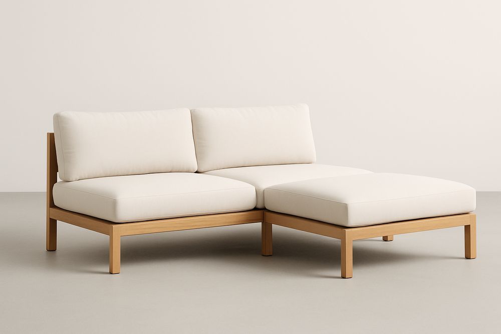 Canapé d'angle en bois avec tissu Blanc-Nordlinea