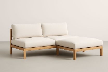 Canapé d'angle en bois avec tissu Blanc-Nordlinea