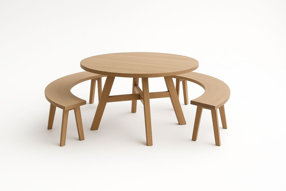 Table ronde en bois avec bancs Marron clair-Nordlinea