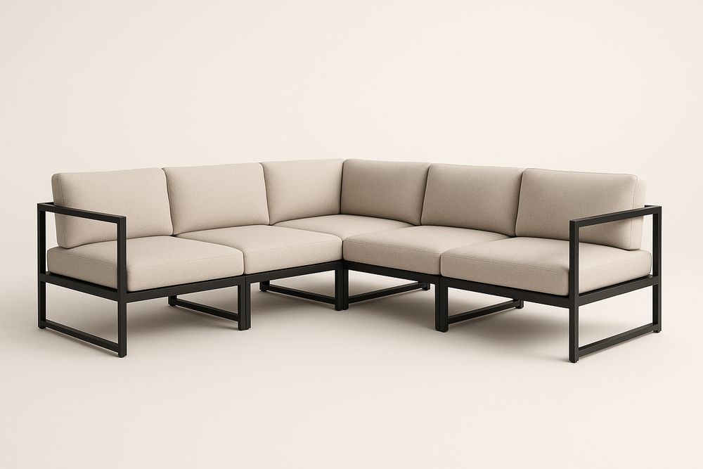 Canapé d'angle en métal et tissu beige 5 places-Nordlinea