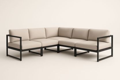 Canapé d'angle en métal et tissu beige 5 places-Nordlinea