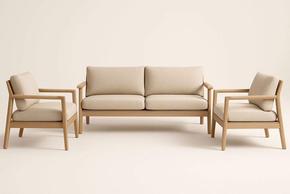 Ensemble de salon en chêne et tissu polyester beige-Nordlinea