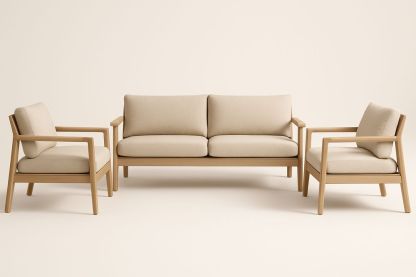 Ensemble de salon en chêne et tissu polyester beige-Nordlinea