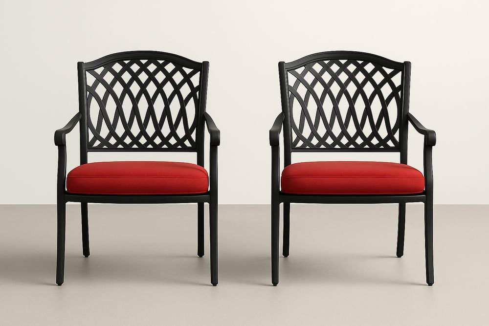 Paire de chaises en métal noir avec coussin rouge-Nordlinea
