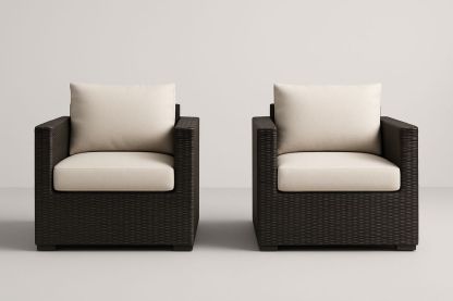 Ensemble de 2 Fauteuils de Jardin en Résine Marron avec Coussin Beige-Nordlinea