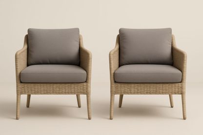 Lot de 2 fauteuils en rotin synthétique avec coussins en polyester-Nordlinea