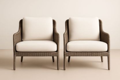 Lot de 2 fauteuils extérieurs en résine tressée avec coussins beiges-Nordlinea