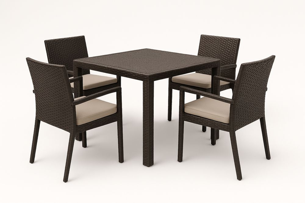 Ensemble Table et Chaises en Résine Tressée Marron avec Coussins Beige-Nordlinea