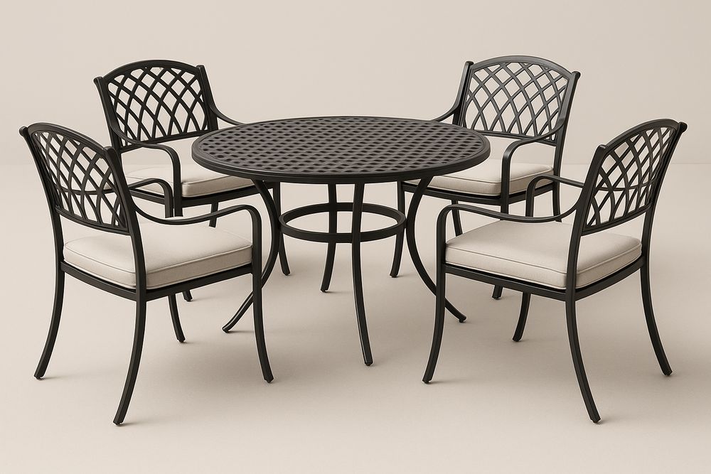 Ensemble de Salle à Manger Extérieur en Métal Noir avec Coussins Beiges-Nordlinea