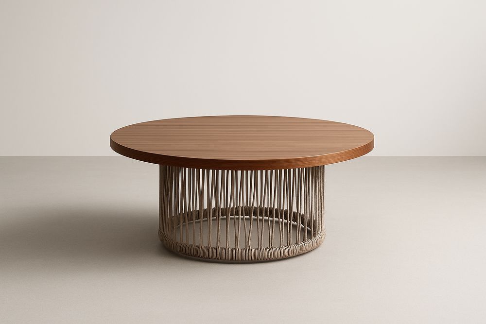 Table basse ronde en bois et métal avec câbles diamètre 100 cm-Nordlinea