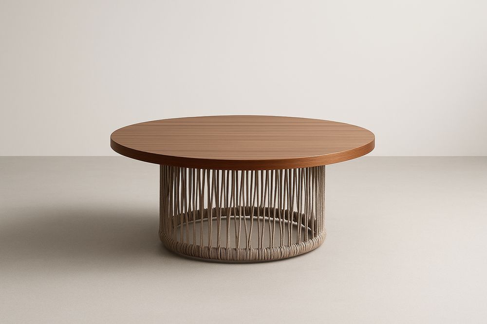 Table basse ronde en bois et métal avec câbles diamètre 100 cm-Nordlinea
