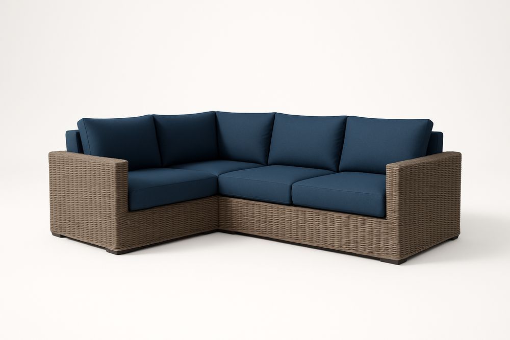 Canapé d'angle en rotin Brun Coussin Bleu-Nordlinea