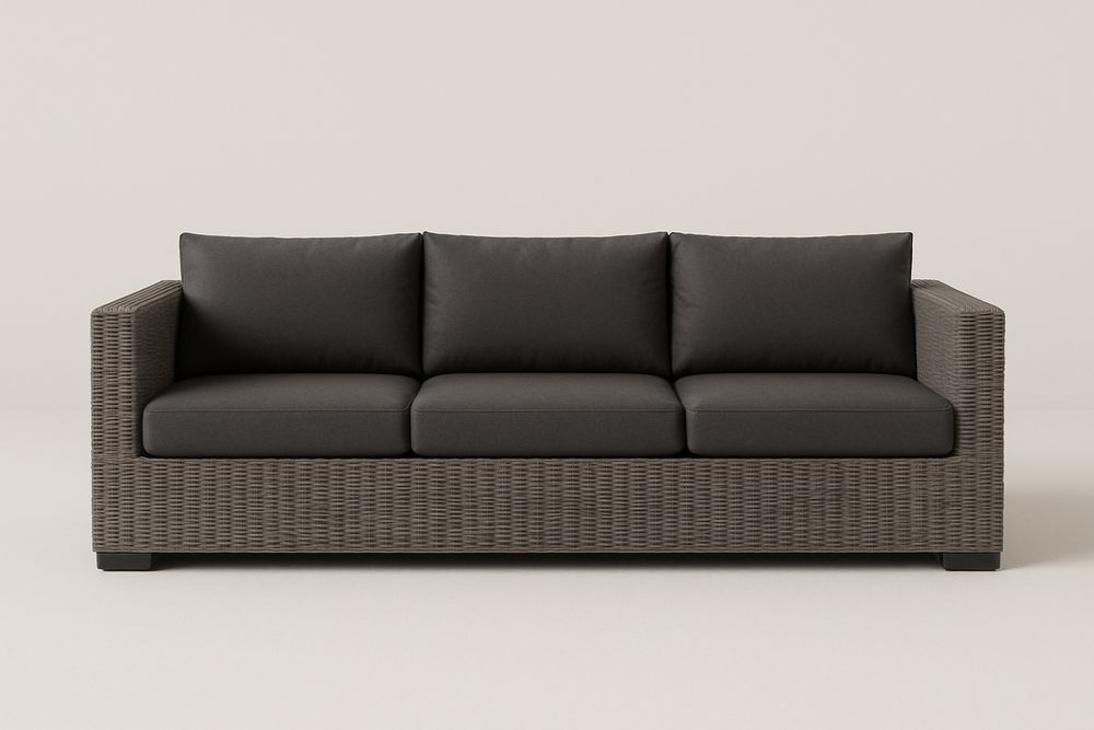 Canapé 3 places en rotin synthétique Gris avec coussins en tissu-Nordlinea